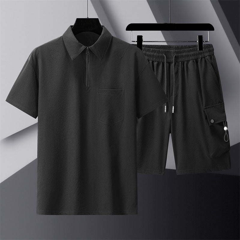 Solid color short-sleeved suit-D9