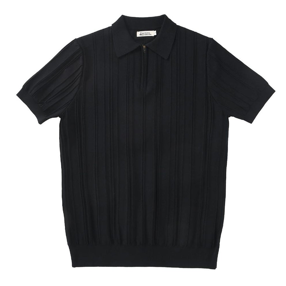 Striped zip-up polo shirt-D180