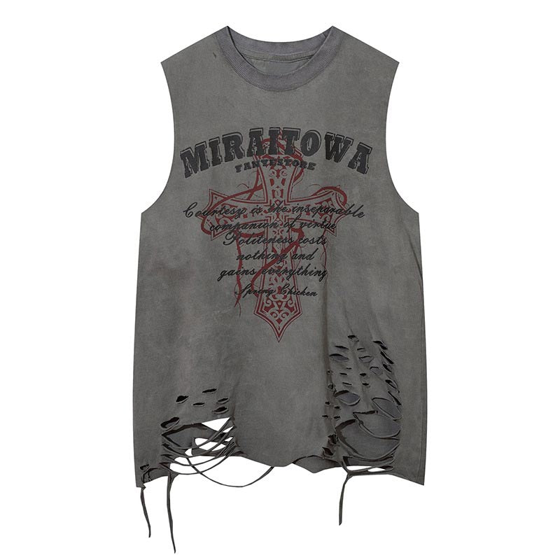 Letter ripped vest-D736
