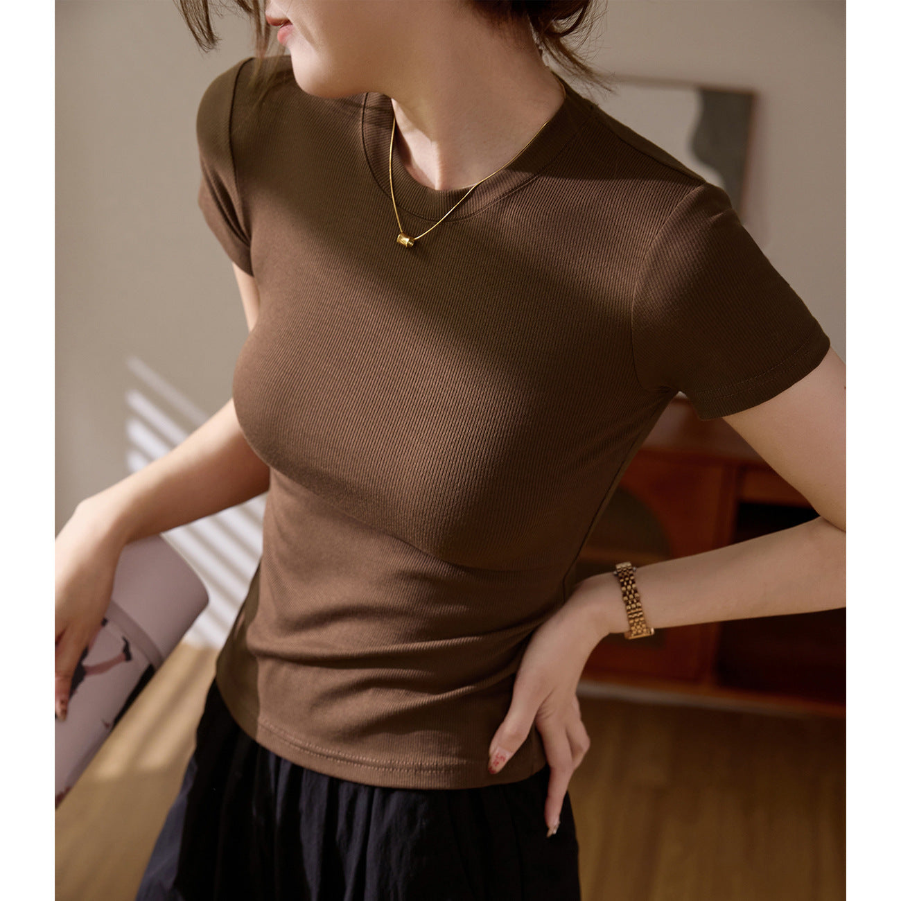 Solid color skinny top-D829