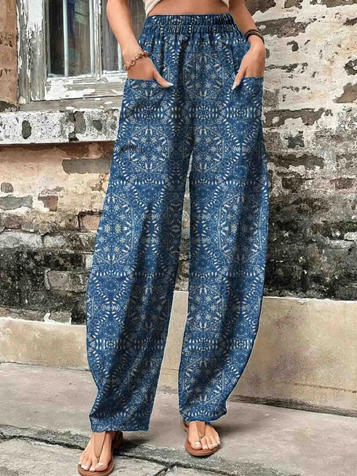 Printed casual beach pants-D859
