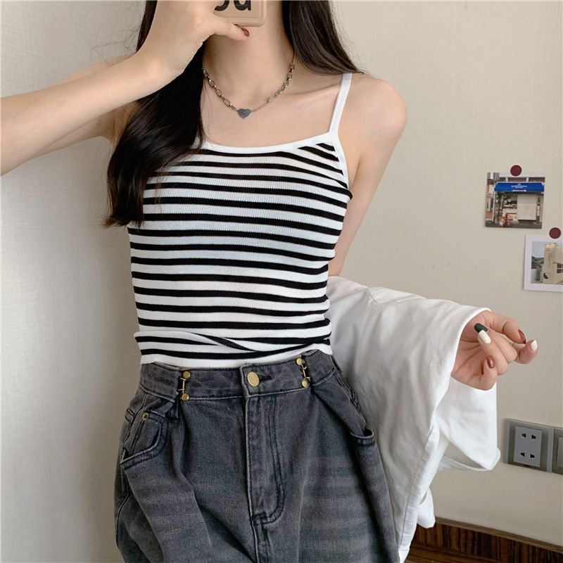 Striped camisole knitted vest-D755