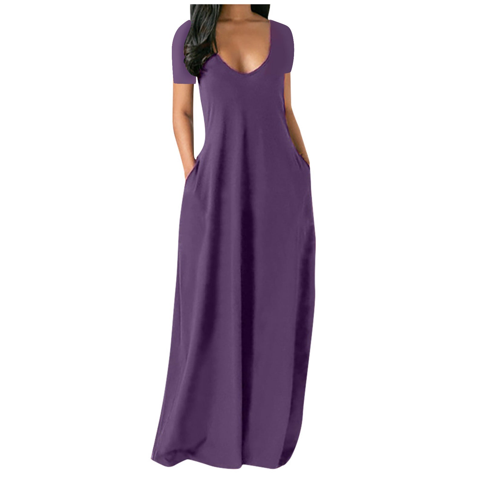 Solid color V-neck dress-D836