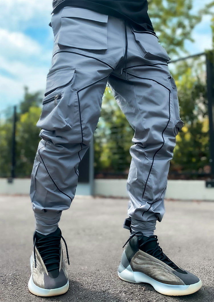Multi-pocket printed trousers-D408