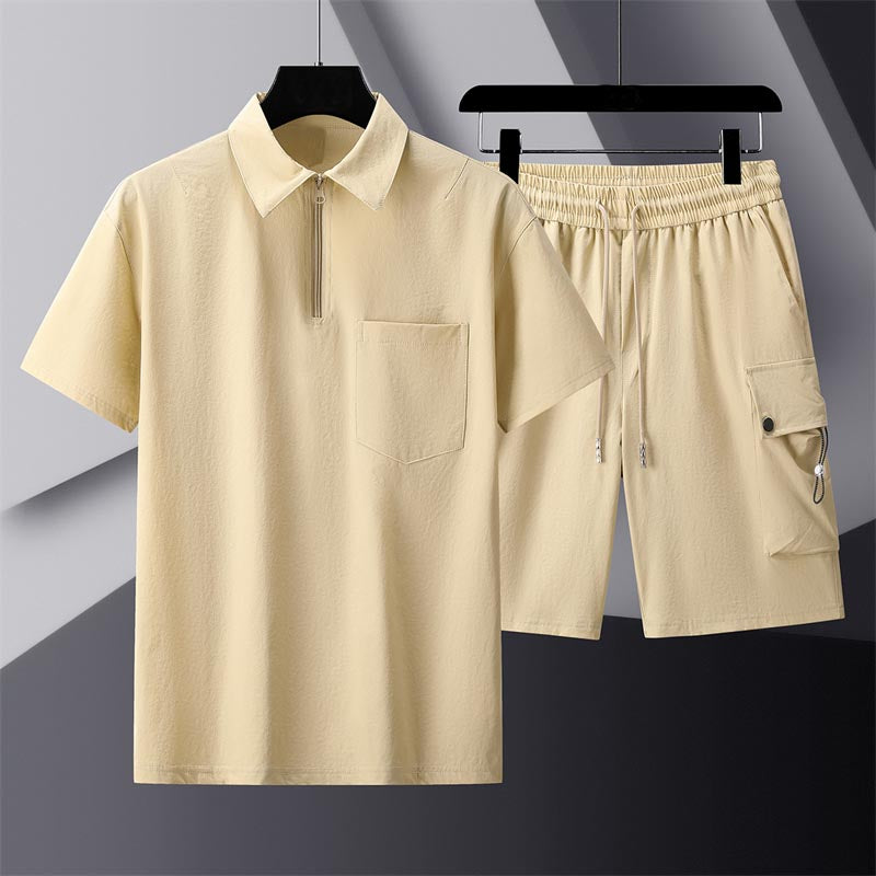 Solid color short-sleeved suit-D9