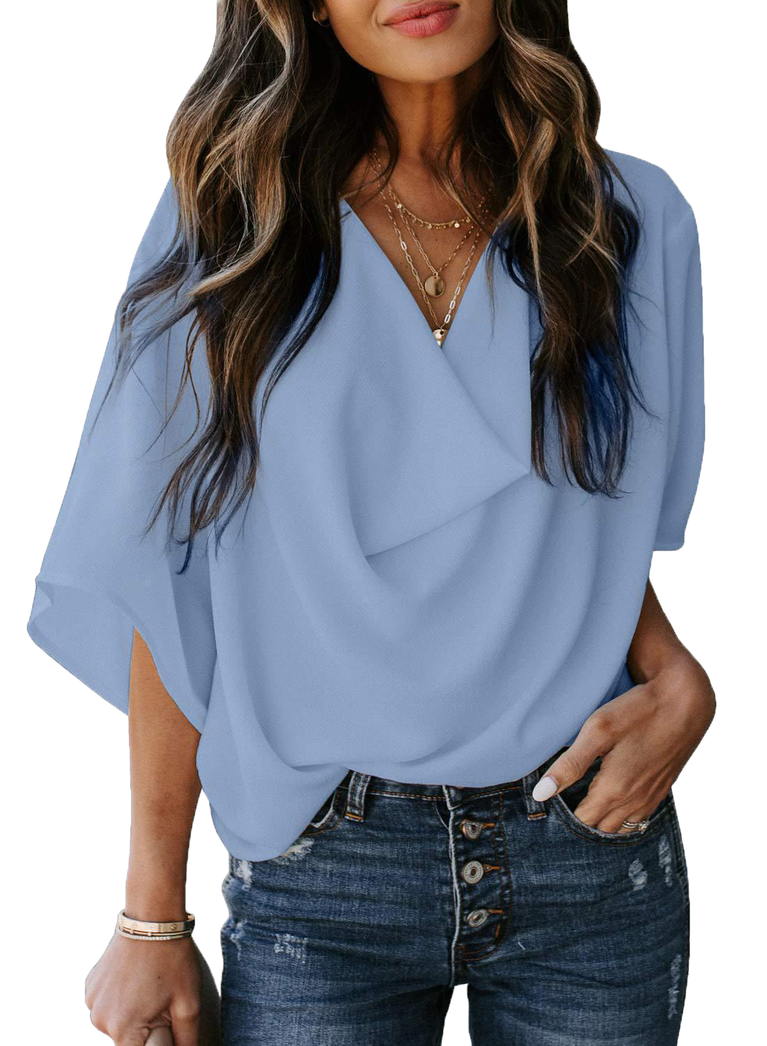 V-Neck Casual Top-D179