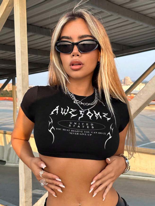 Lettering print cropped top-D810
