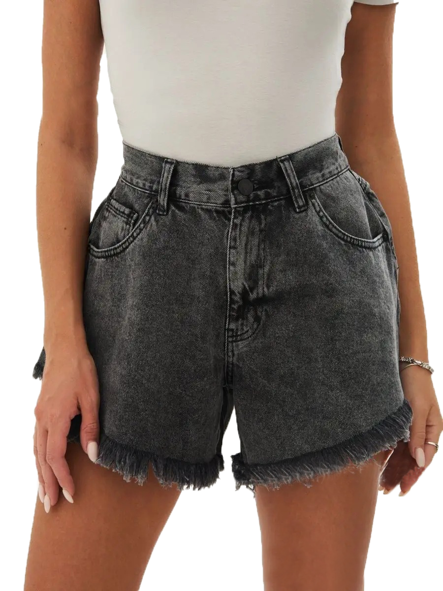 Baggy denim shorts with fringe-D136