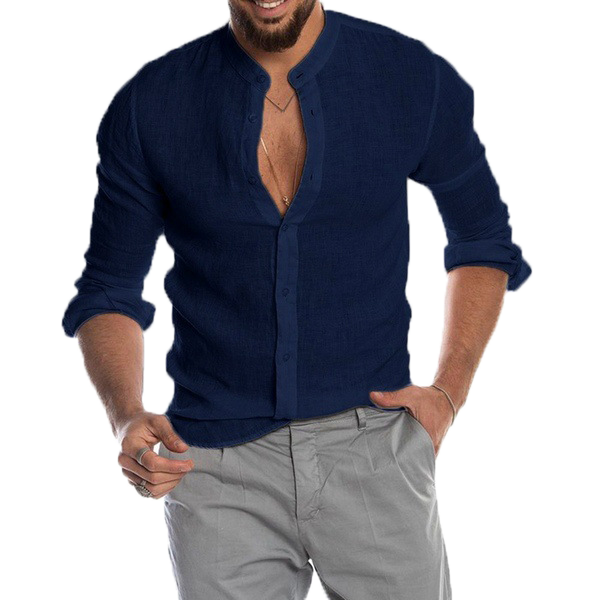 V-neck linen cardigan shirt-D191