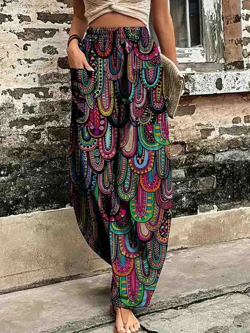 Printed casual beach pants-D859