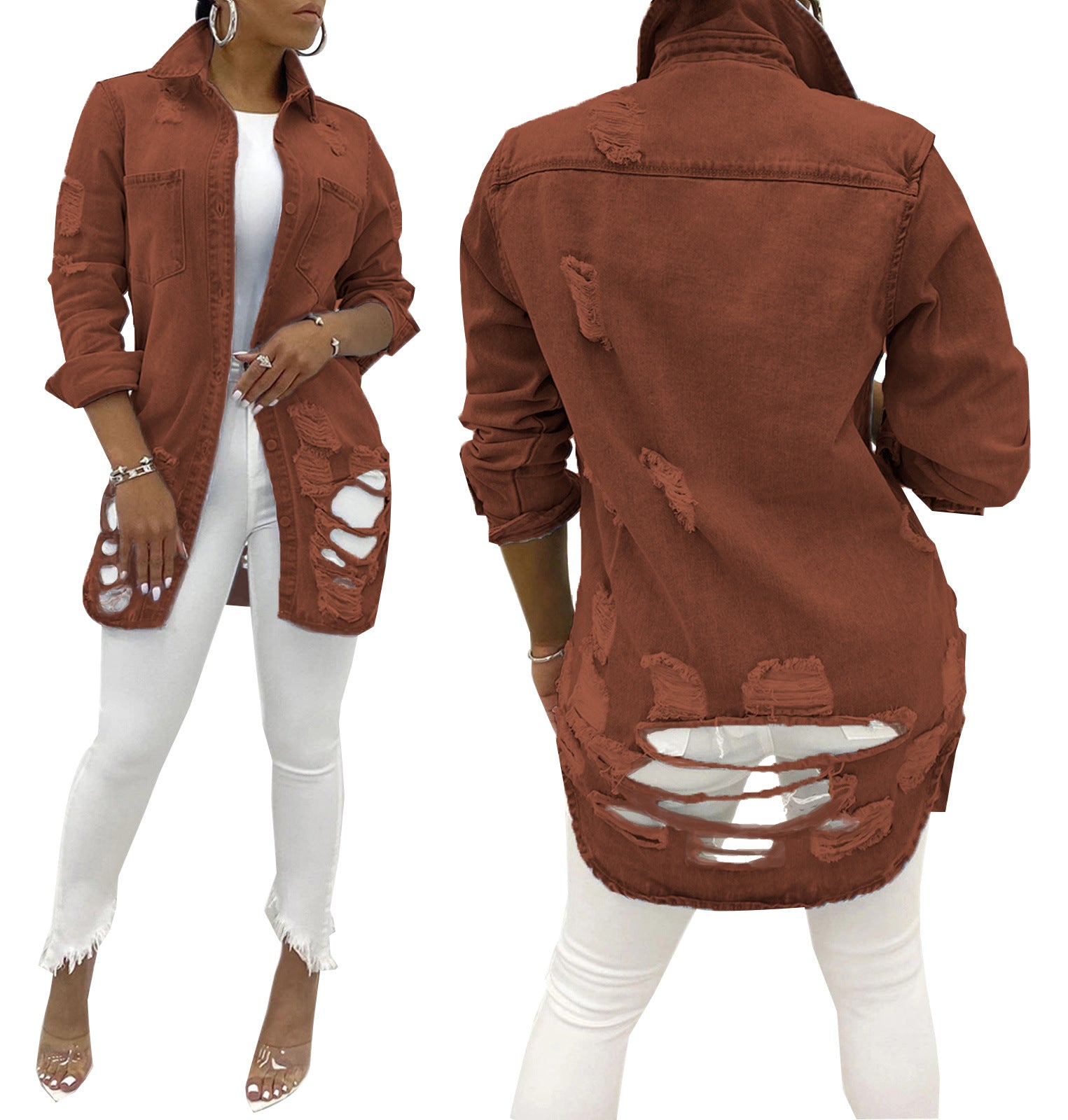 Long denim jacket-D691