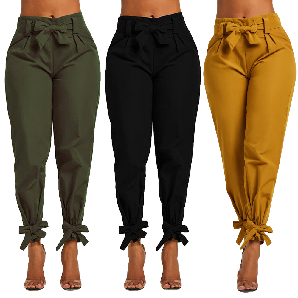 Thin pants with bows-D176