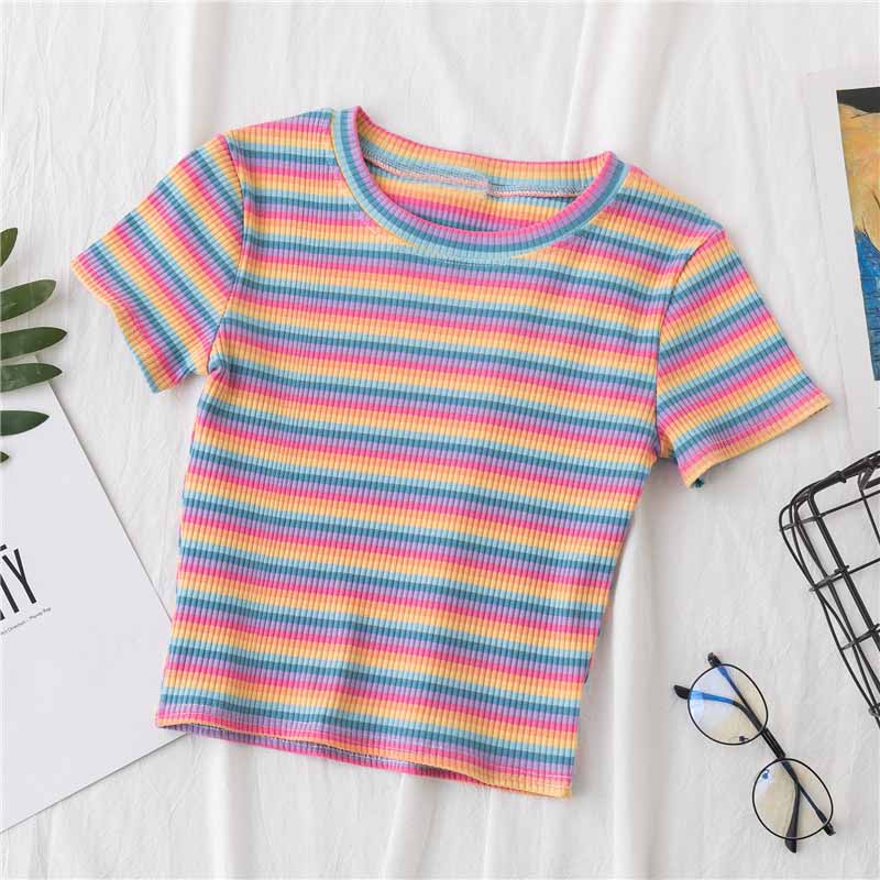 Rainbow Stripe Cropped Top-D750