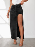Skirt-D814 denim de rendija alta | Inspanda
