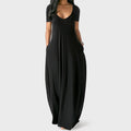 Solid color V-neck dress-D836