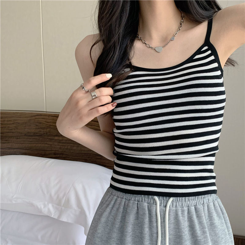 Striped camisole knitted vest-D755