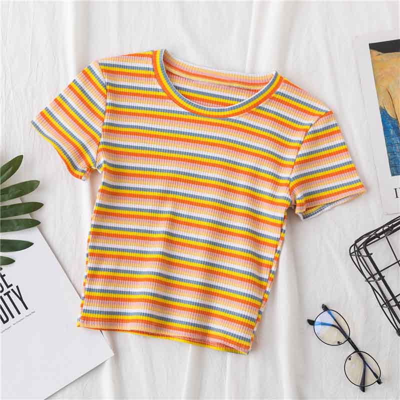 Rainbow Stripe Cropped Top-D750