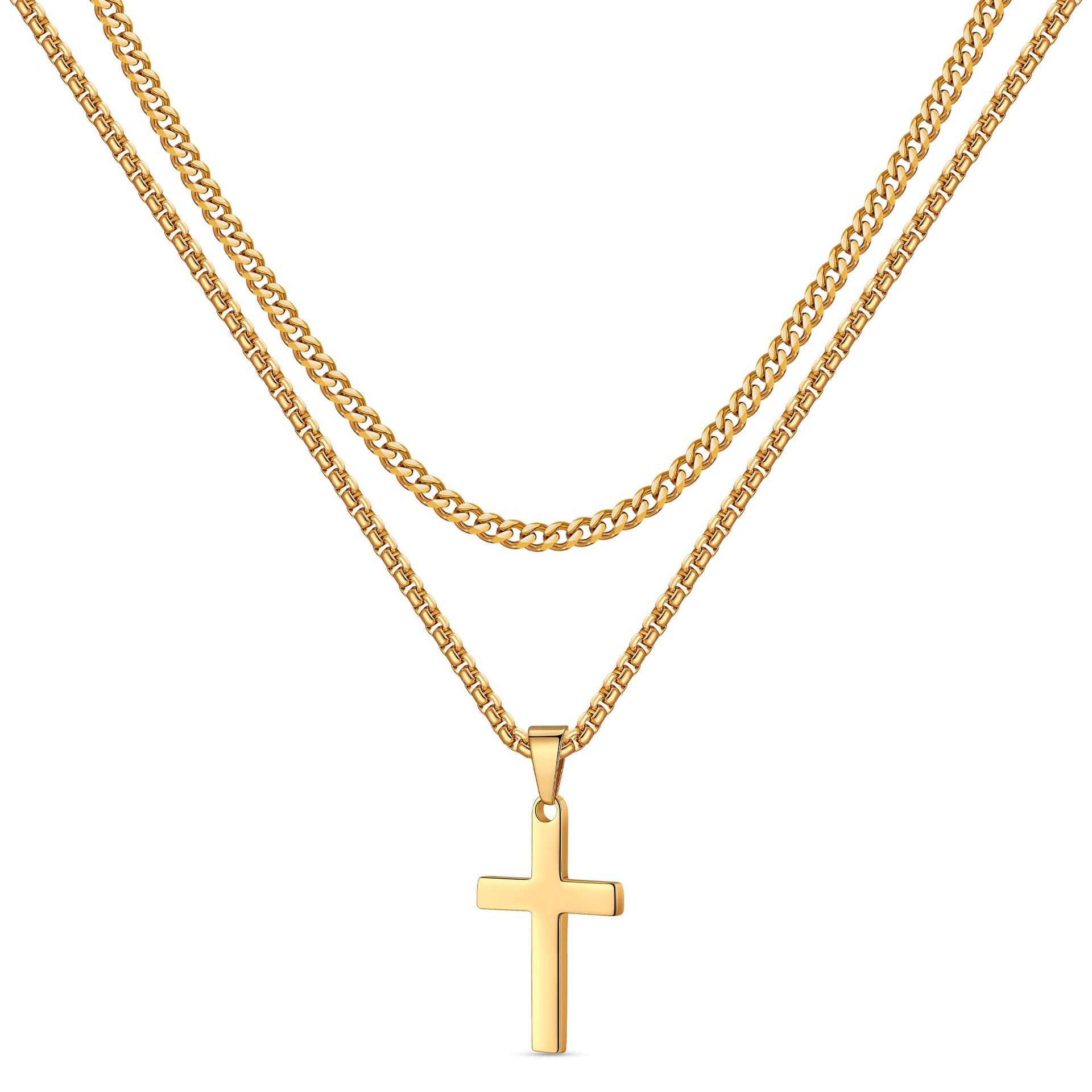 Double cross silver chain-D697