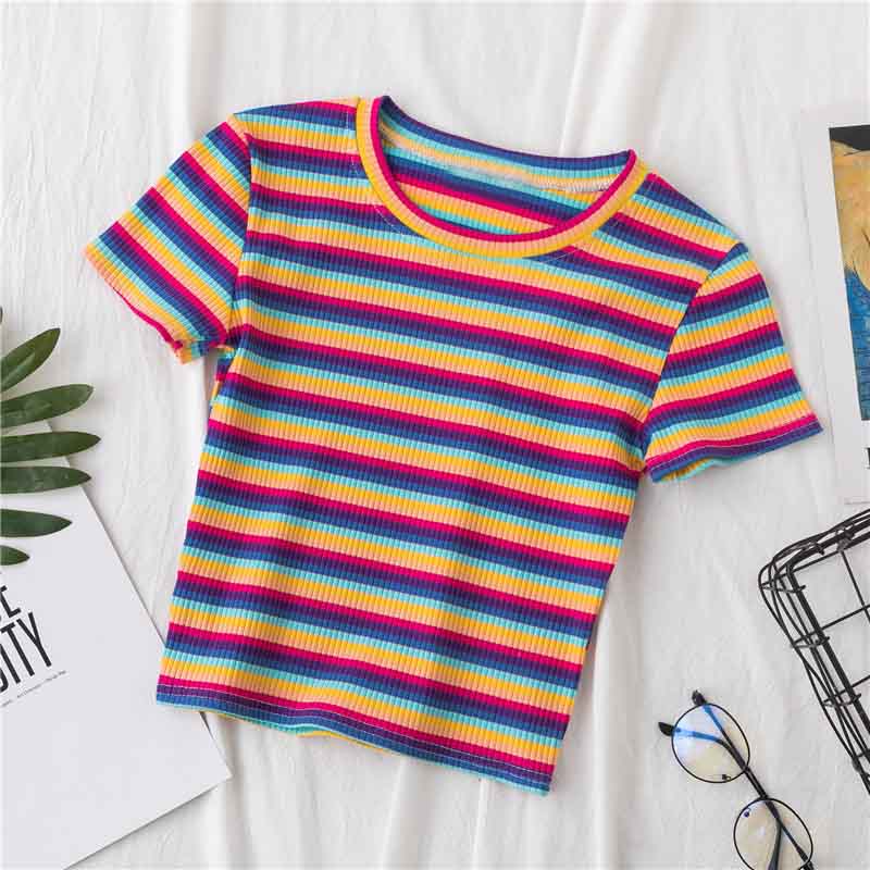 Rainbow Stripe Cropped Top-D750