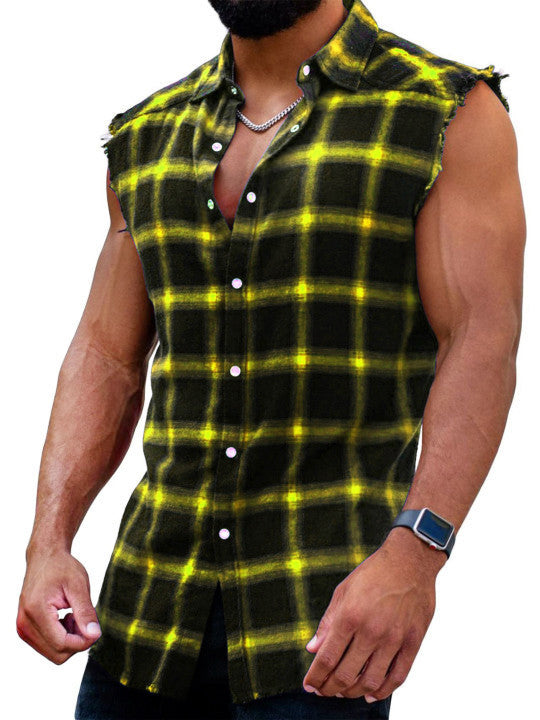 Sleeveless plaid shirt-D685