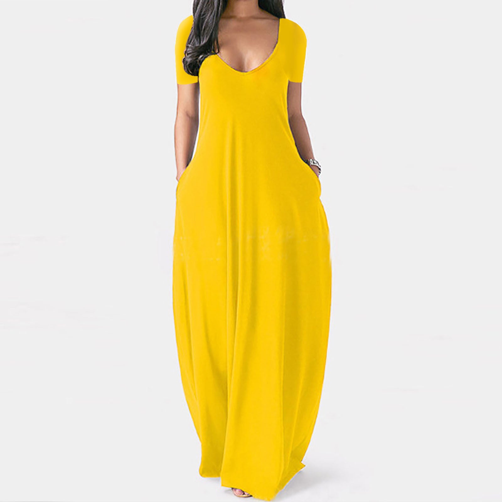 Solid color V-neck dress-D836