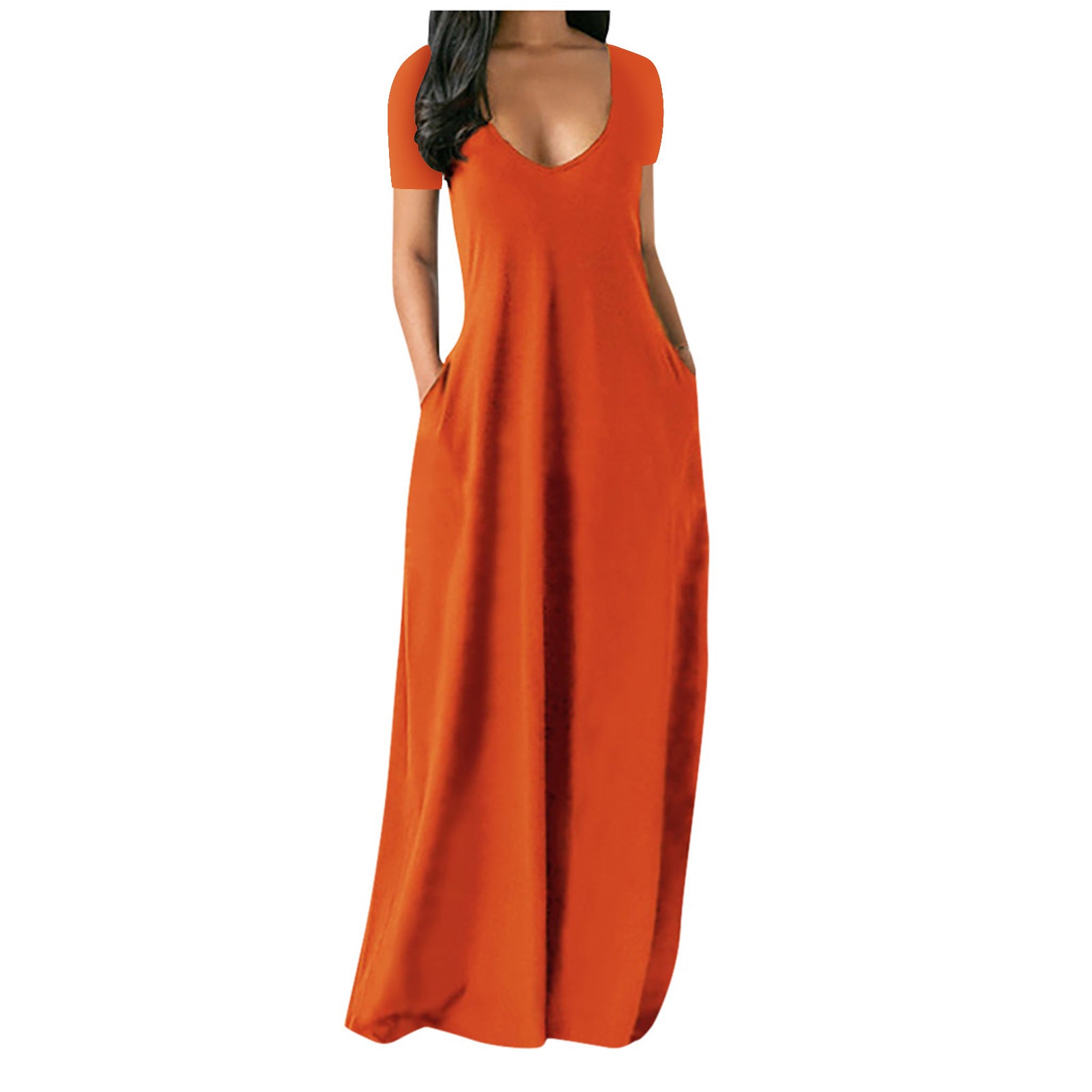 Solid color V-neck dress-D836