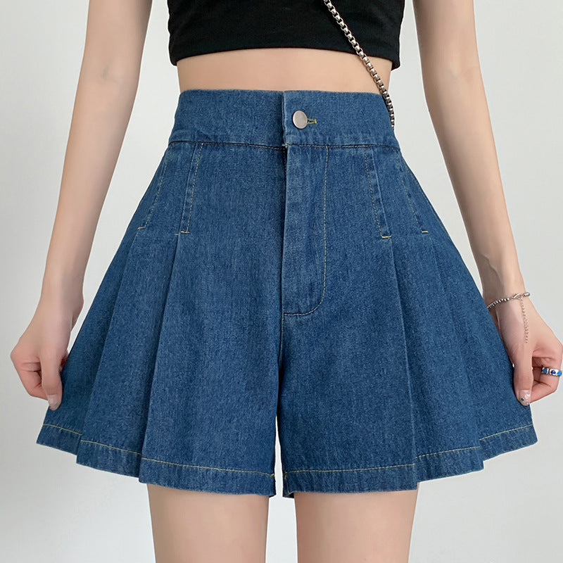 High-rise denim shorts-D816