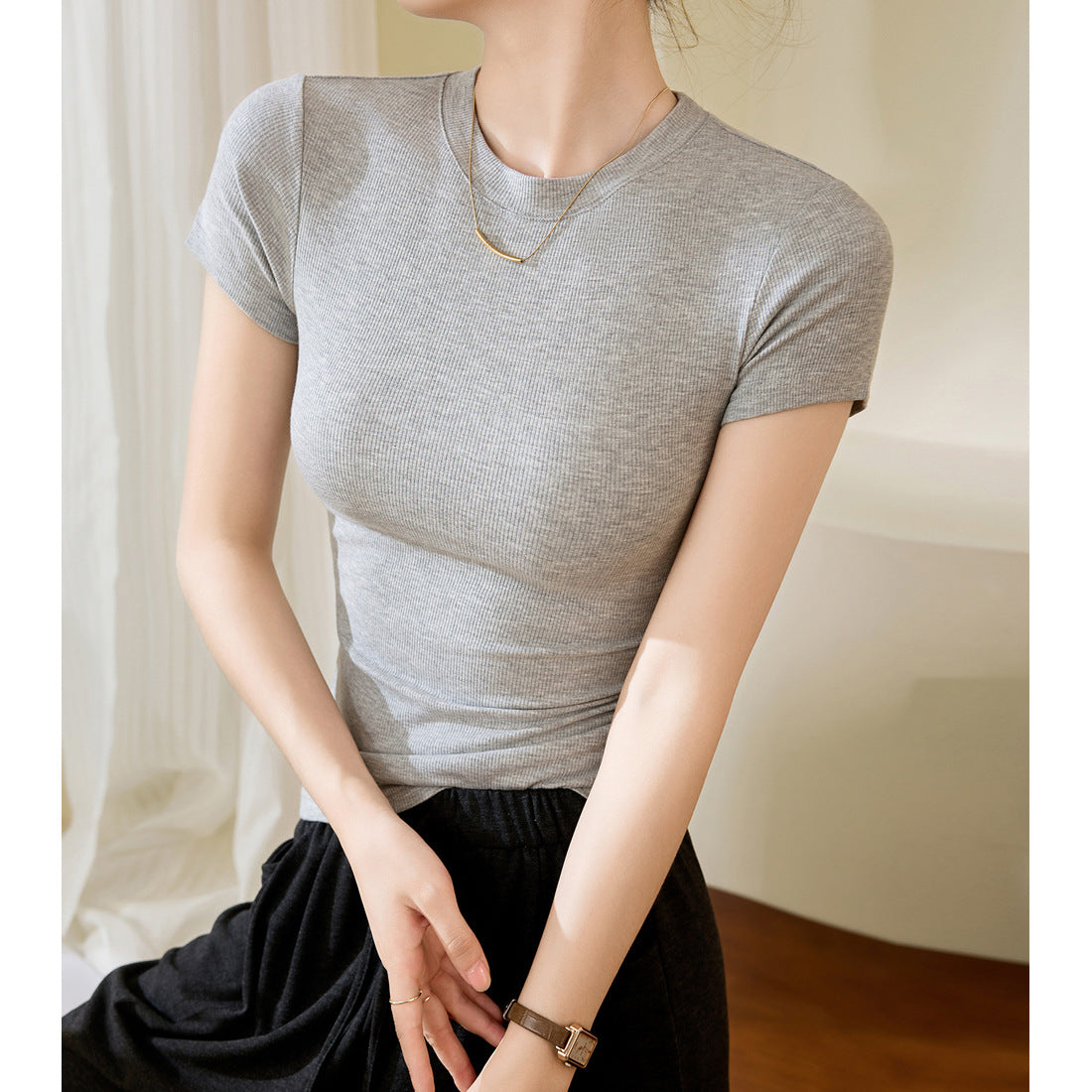 Solid color skinny top-D829