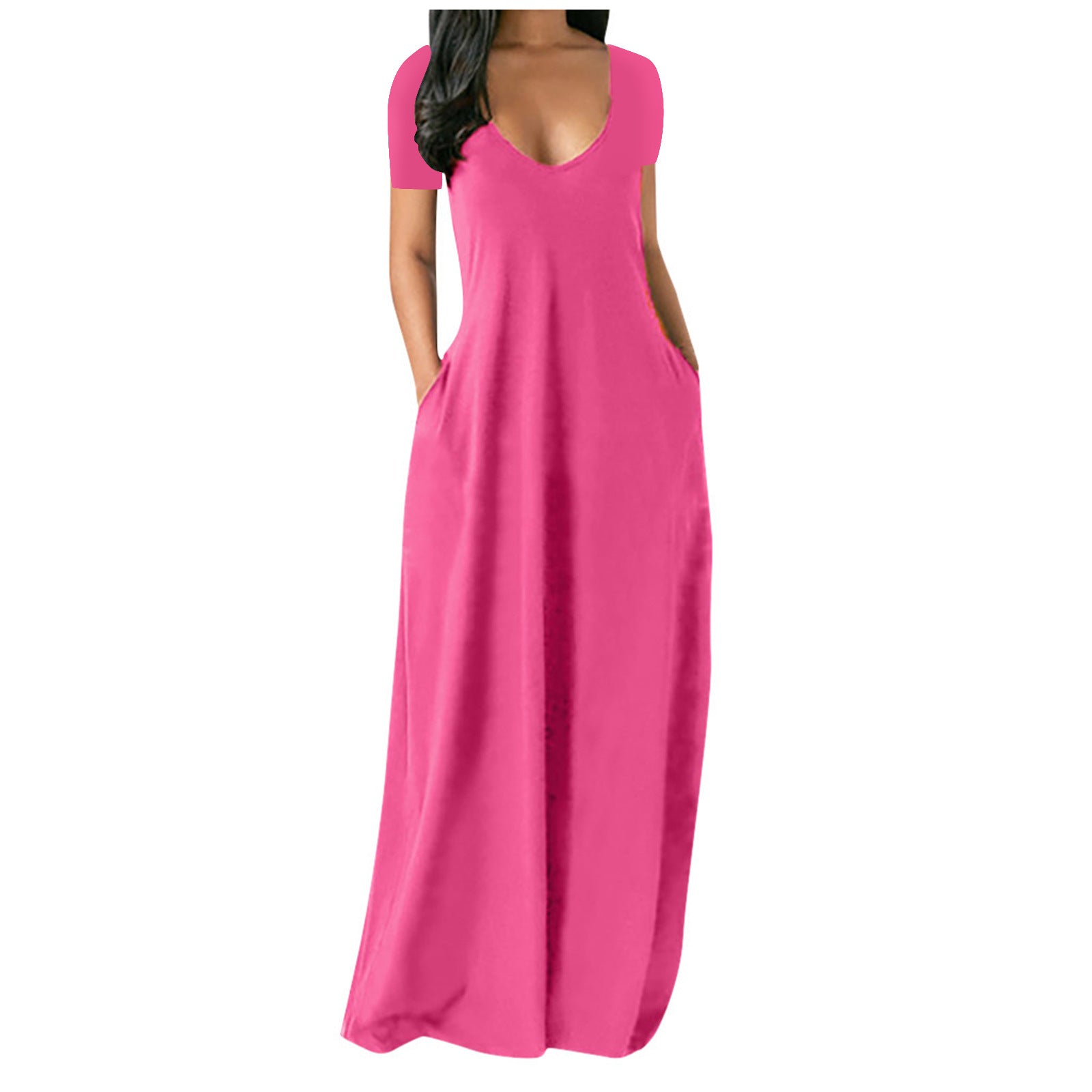 Solid color V-neck dress-D836