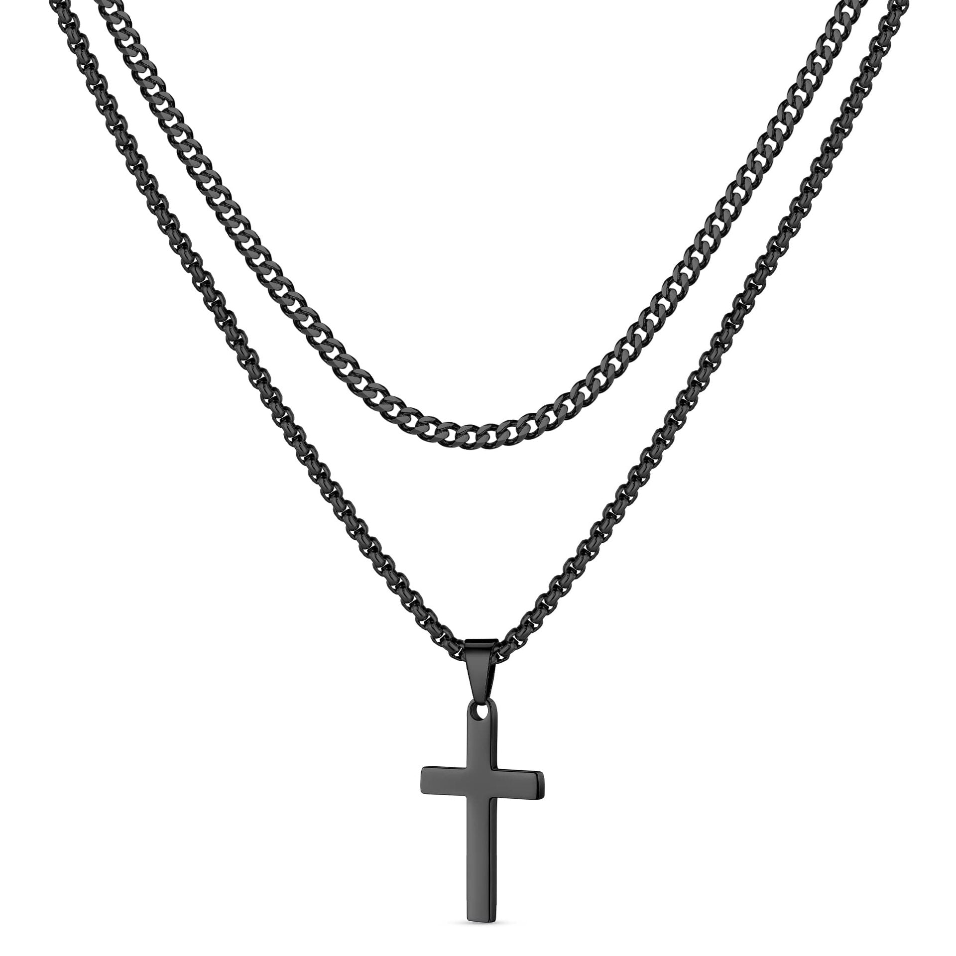 Double cross silver chain-D697