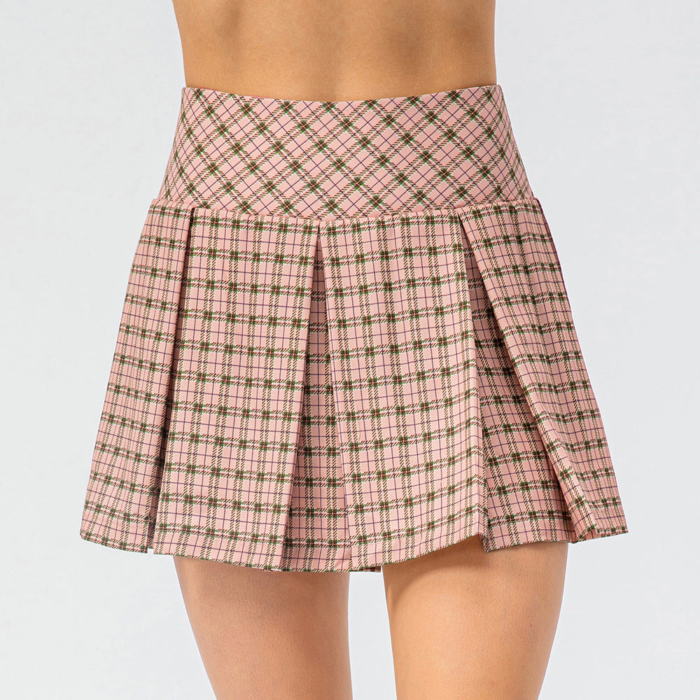 Plaid sports pleated skirt-D536