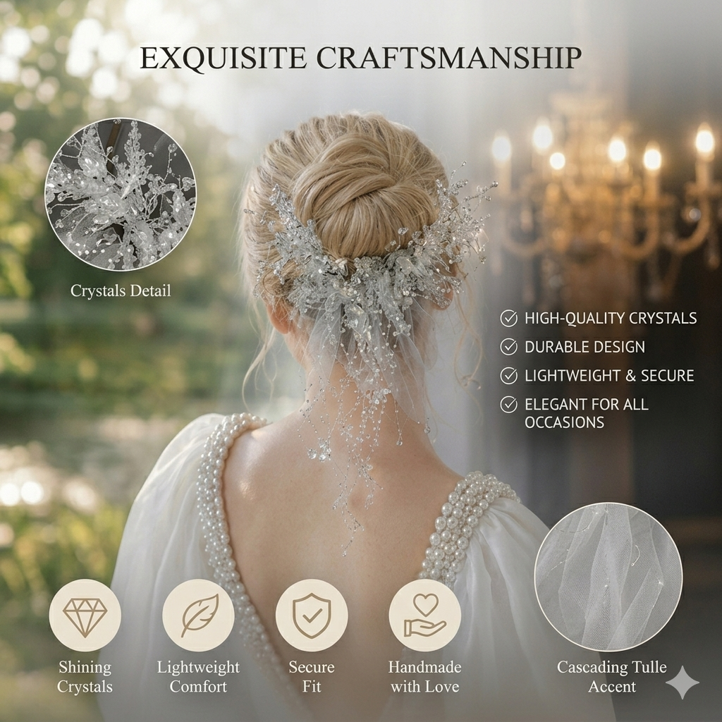 Gauze Crystal Beaded Flower Pair