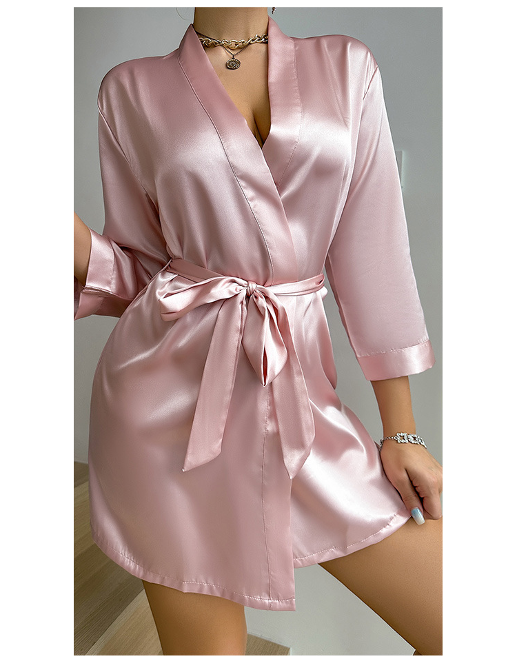 Drawstring satin bridal robe-D15