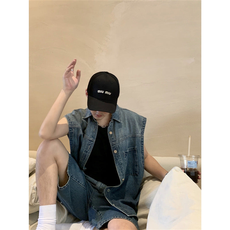 Denim tank and shorts suit-D254