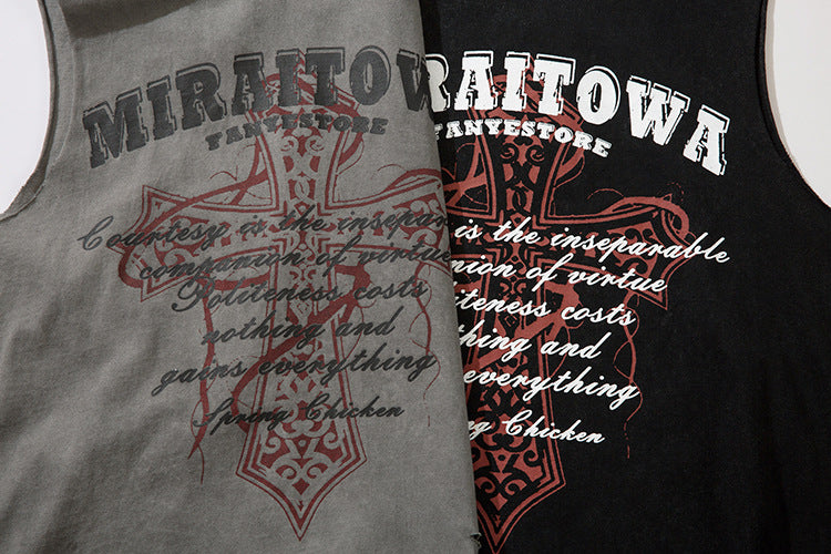 Letter ripped vest-D736