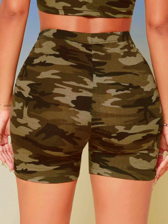 Camouflage stretch shorts-D546