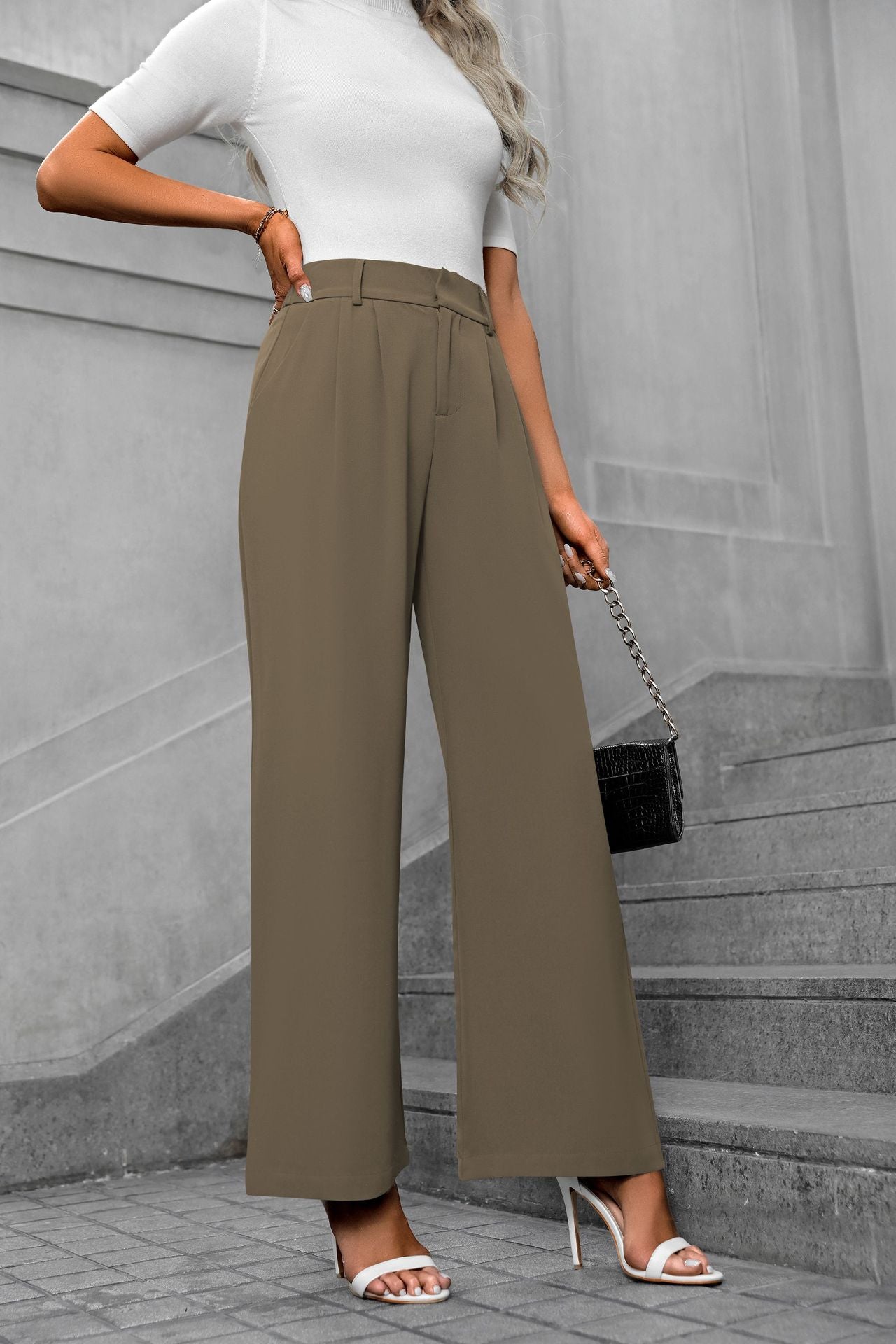 Solid color straight leg pants-D117