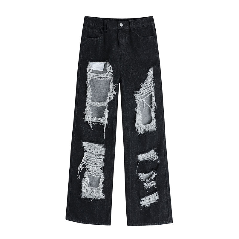 Ripped denim pants-D589