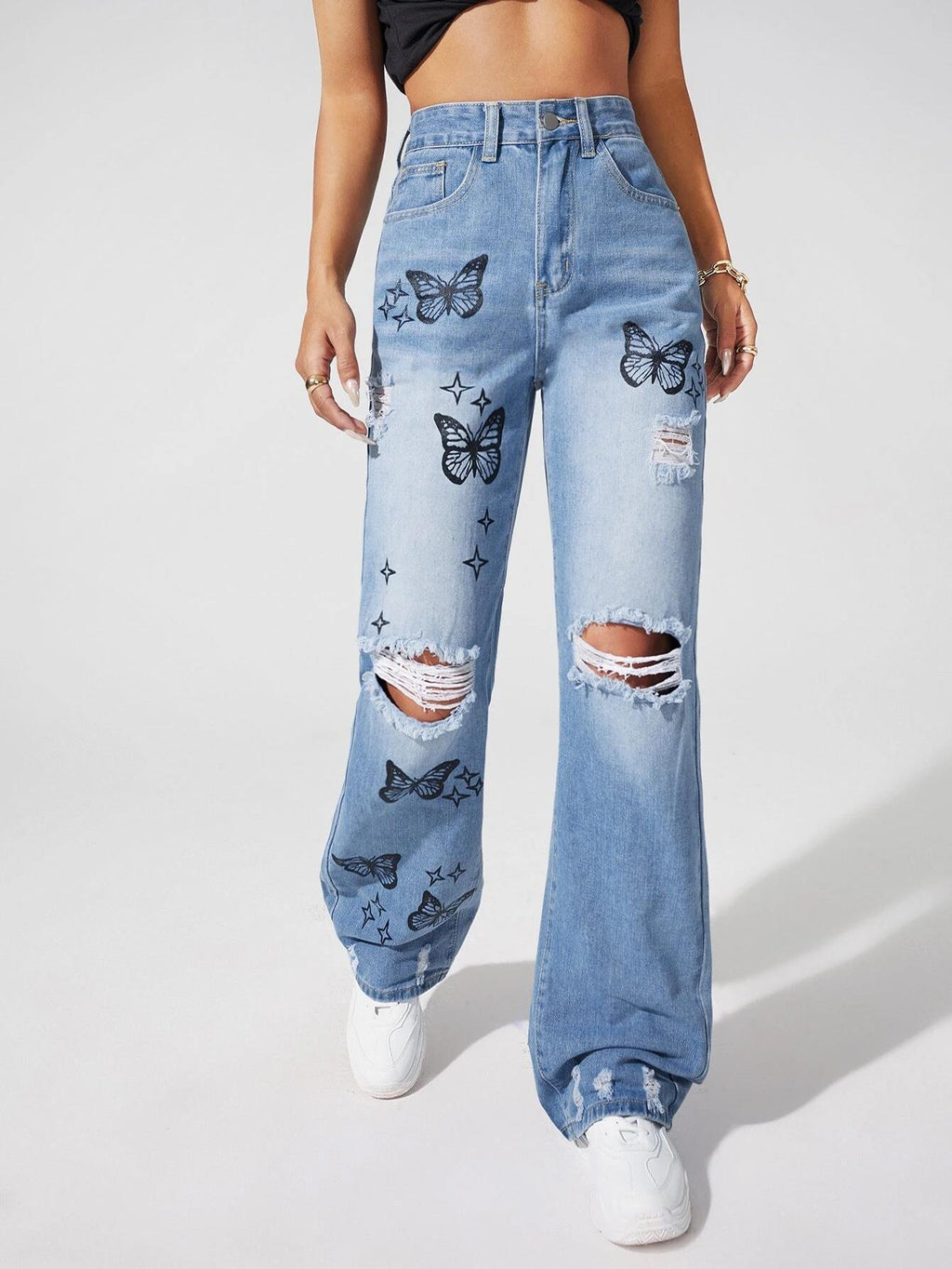 Butterfly print jeans-D94