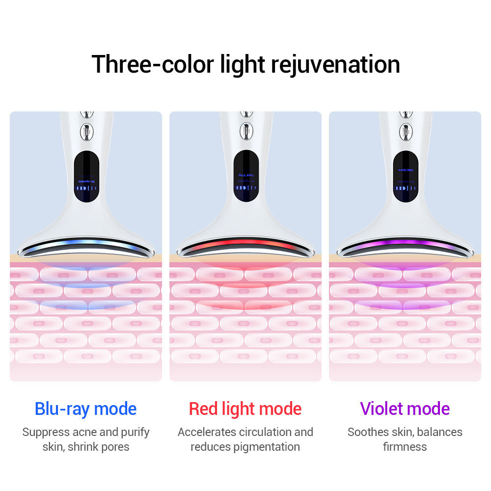 EMS Microcurrent Light Therapy Multifunctional Facial and Neck Massager with Heat and Vibration for a V-Shape Face, Portable Home Skincare Device