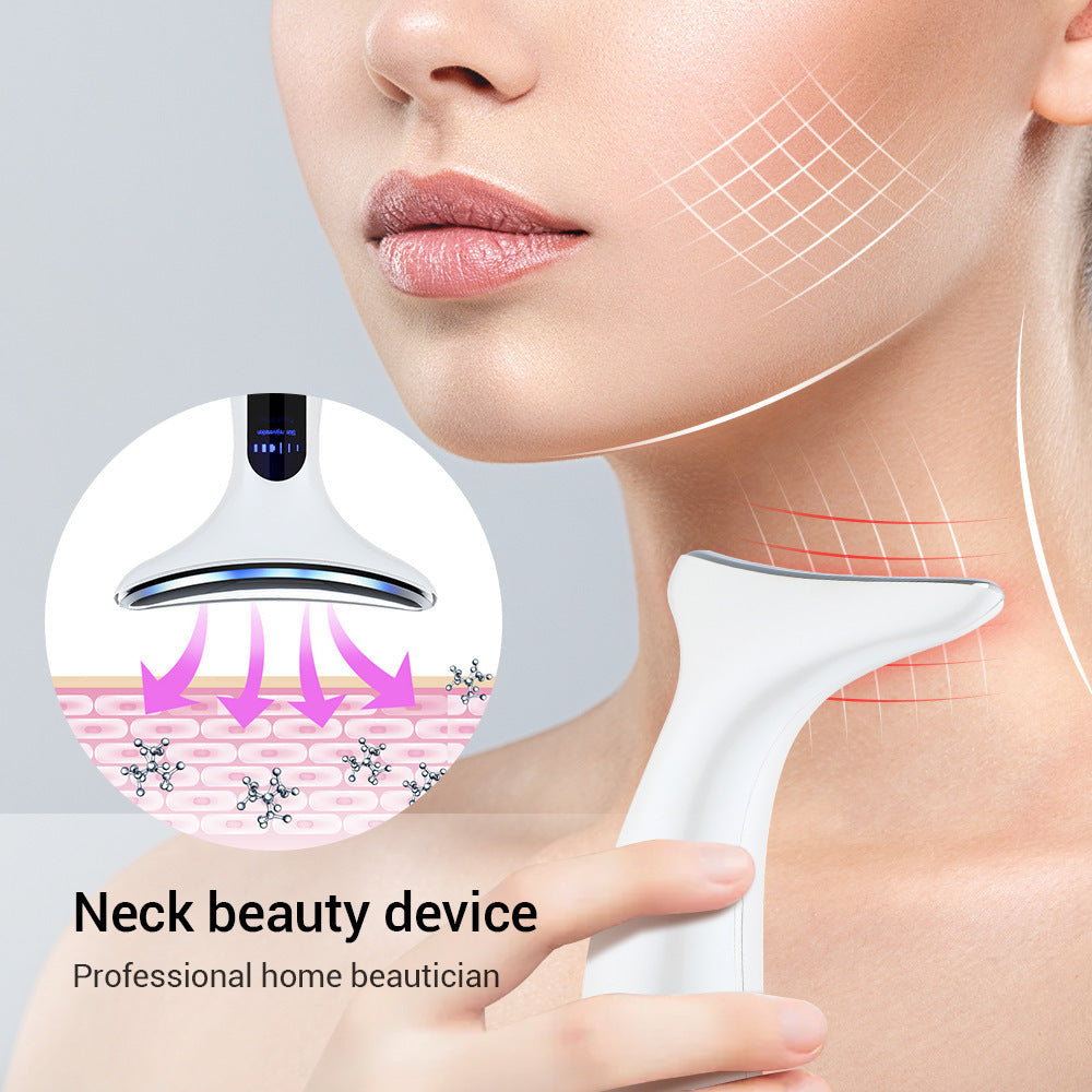 EMS Microcurrent Light Therapy Multifunctional Facial and Neck Massager with Heat and Vibration for a V-Shape Face, Portable Home Skincare Device