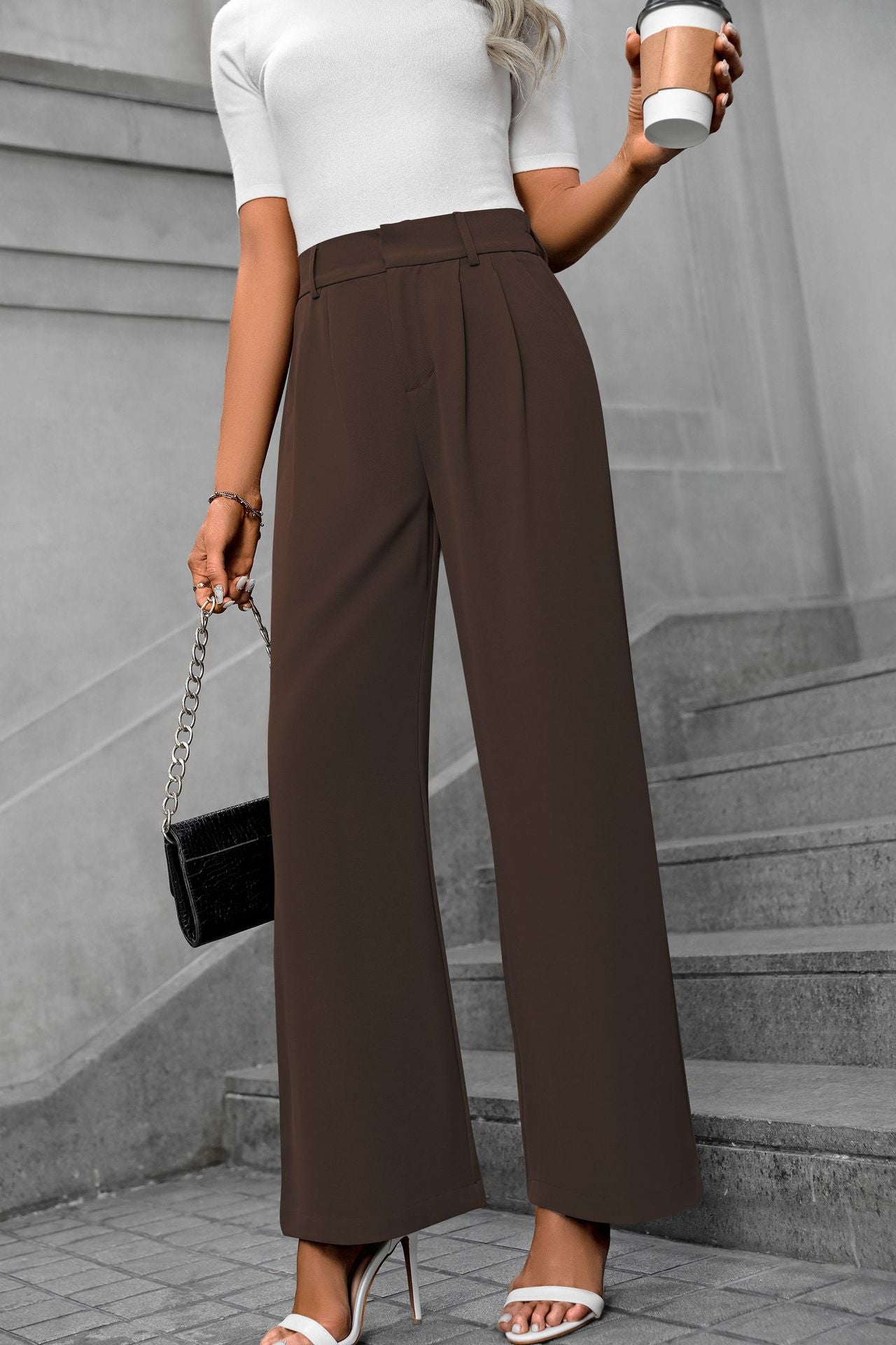 Solid color straight leg pants-D117
