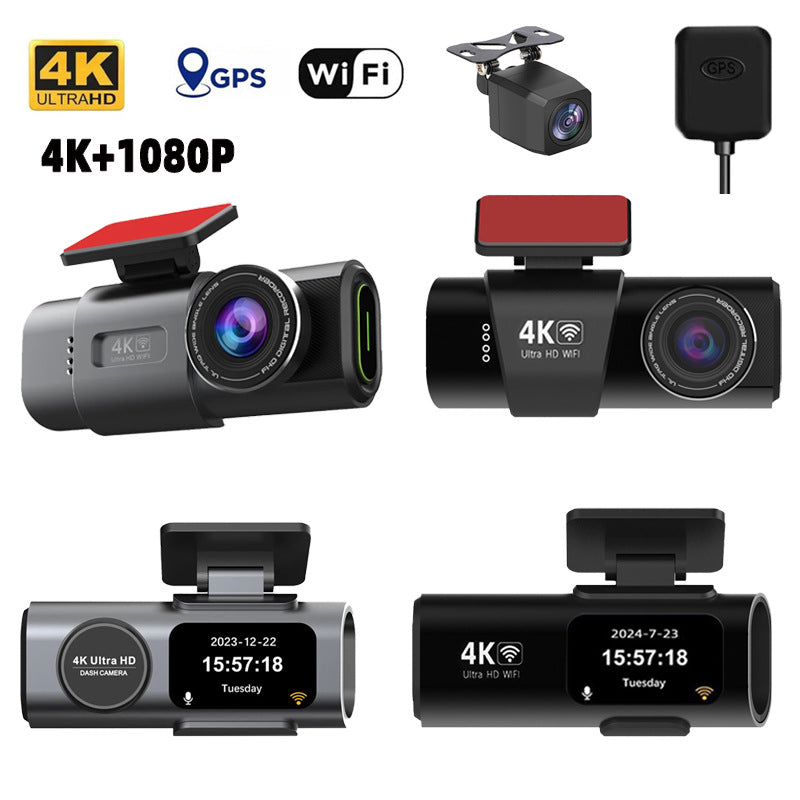 Driving recorder 4K HD dual lens infrared night vision WiFi interconnected GPS car camera
