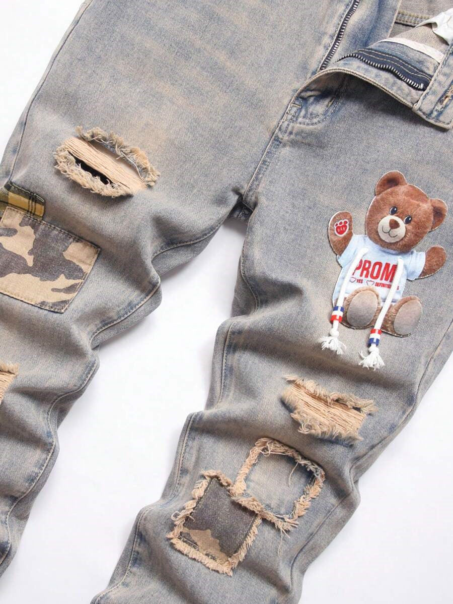 Bear Print Jeans-D541