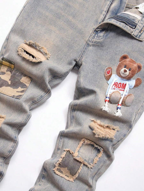 Bear Print Jeans-D541