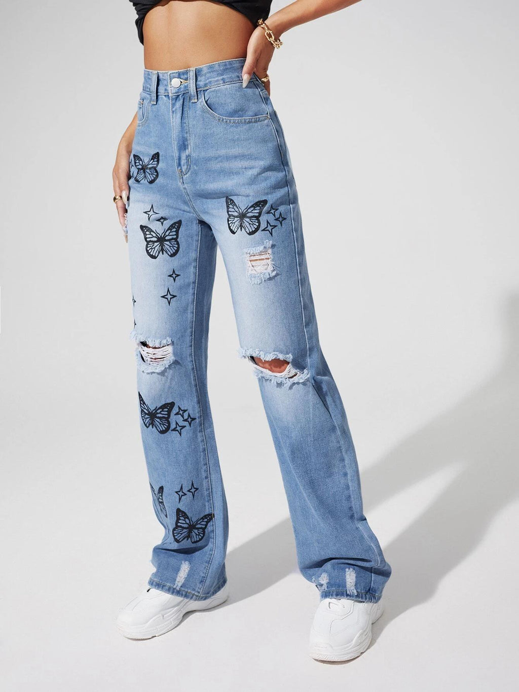 Butterfly print jeans-D94