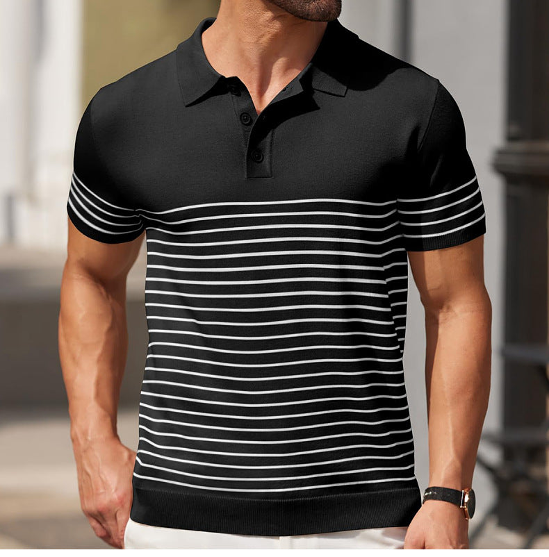Business stripe fitted polo-D203
