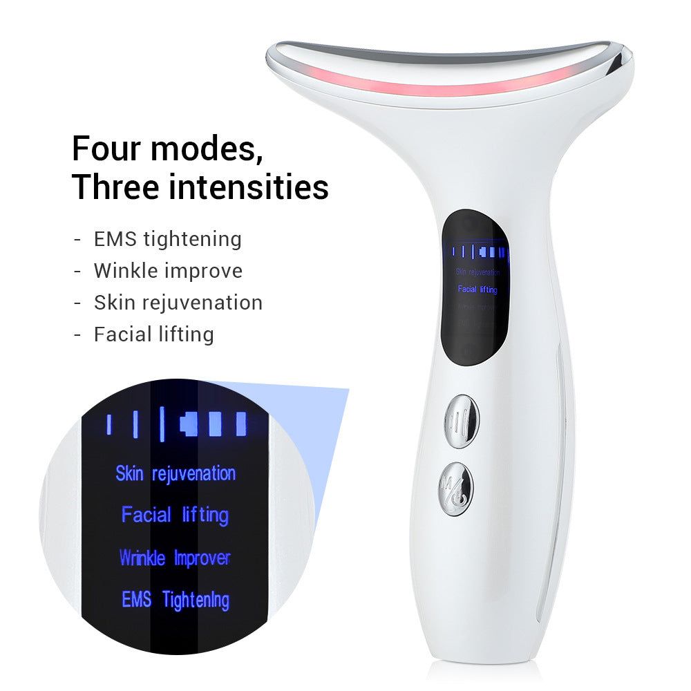 EMS Microcurrent Light Therapy Multifunctional Facial and Neck Massager with Heat and Vibration for a V-Shape Face, Portable Home Skincare Device