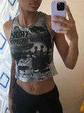 Graphic print vest-D403