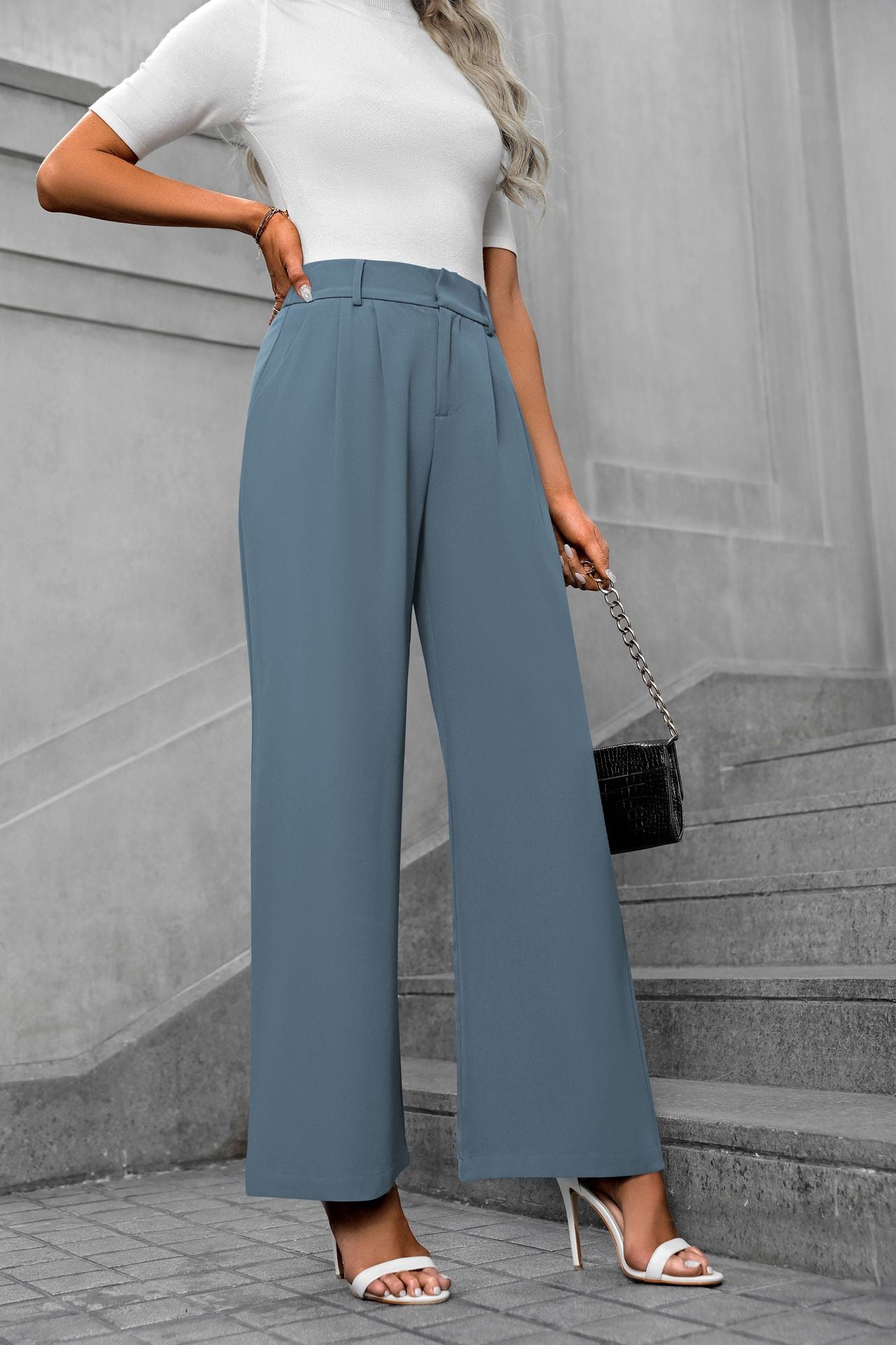 Solid color straight leg pants-D117